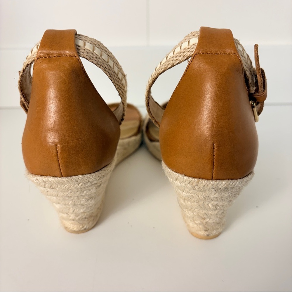 Talbots Tan Cream Espadrille Wedge Sandals Woven Ankle Strap Coastal - Picture 5 of 6